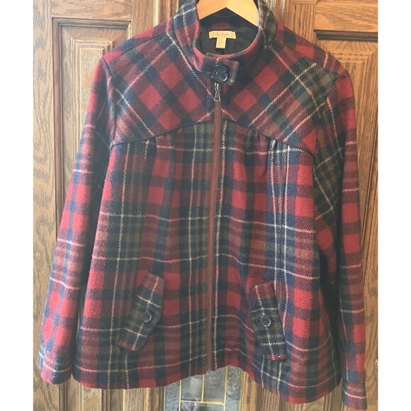 Relativity Women’s Wool Blend Red & Blue Plaid Lined Peacoat Size 1X EUC - Picture 1 of 11